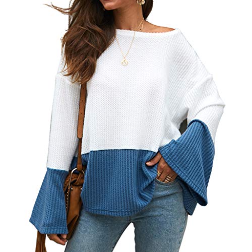 Plot Strickpullover Langarm Patchwork Stricken Pullover Sexy Frauen Casual Herbst Winter Sweatshirt Sweater Strickpulli Oberteile Tops von PLOT-Damen T Shirt