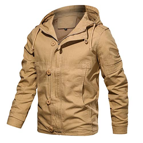 Plot Herren Cargo Jacke Winter Herbst Militär Feldjacke Multi Taschen Kapuzenjacke Hoodies Bomber Übergangsjacke mit Kapuze Freizeit von PLOT-Herren Mantel