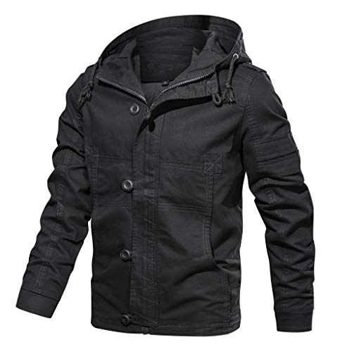 Plot Herren Cargo Jacke Winter Herbst Militär Feldjacke Multi Taschen Kapuzenjacke Hoodies Bomber Übergangsjacke mit Kapuze Freizeit von PLOT-Herren Mantel