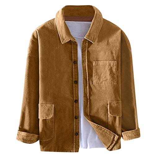 Plot Herren Hemd Corduroy Einfarbig Langarm Casual Freizeit Cordhemd Regular Fit Basic Shirt mit Brusttasche Longshirts Freizeithemd Streetwear Jacken von PLOT-Herren Mantel