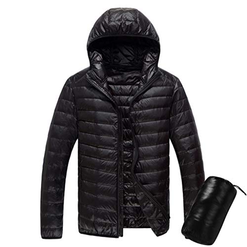 Plot Herren Steppjacke Leicht Einfarbig Warm Daunenjacke Winterjacke mit Kapuze Stepp Jacken Winter Outdoor Kapuzenjacke Übergangsjacke + Tragetasche von PLOT-Herren Mantel