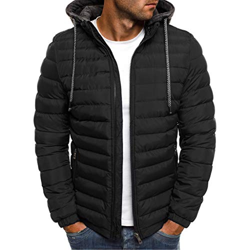 Plot Herren Steppjacke mit Kapuze Einfarbig Warm Winterjacke Leicht Übergangsjacke Gefüttert Modern Männer Casual Kapuzenjacke Stepp Jacken Herbstjacke von PLOT-Herren Mantel