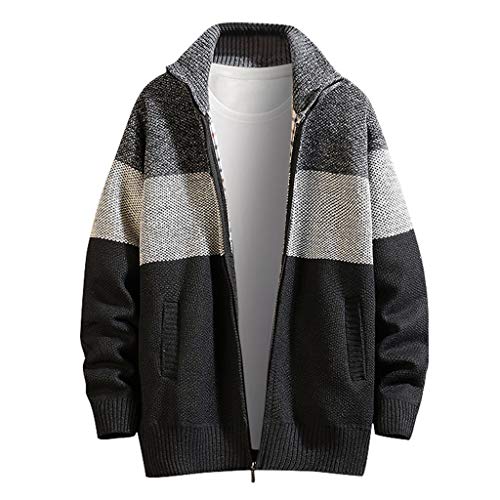 Plot Herren Strickjacke Cardigan Patchwork Winter Warm Gefüttert Winterjacke Langarm Freizeit Outdoor Übergangsjacke Winterparka Outwear Mantel Mit Stehkragen Und Reißverschluss von PLOT-Herren Mantel