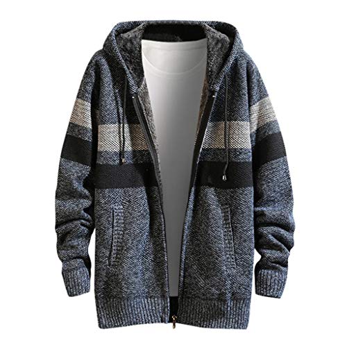 Plot Herren Strickjacke Cardigan mit Kapuze Winter Warm Gefüttert Winterjacke Fleecejacke Langarm Patchwork Freizeit Outdoor Übergangsjacke Winterparka Outwear Mantel von PLOT-Herren Mantel