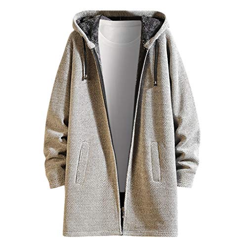 Plot Herren Strickjacke Lang Cardigan mit Kapuze Einfarbig Winter Warm Gefüttert Winterjacke Fleecejacke Hoodie Langarm Grobstrick Jacke Übergangsjacke Outwear Mantel von PLOT-Herren Mantel