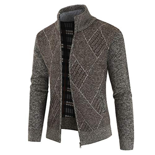 Plot Herren Strickjacke mit Reißverschluss Casual Cardigan Stehkragen Sweatjacke Pullover Übergangsjacke von PLOT-Herren Mantel