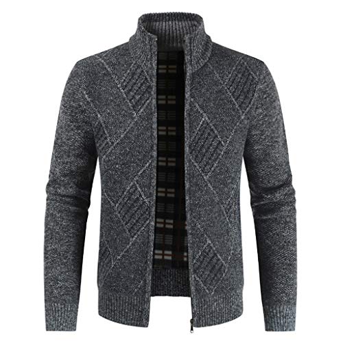 Plot Herren Strickjacke mit Reißverschluss Casual Cardigan Stehkragen Sweatjacke Pullover Übergangsjacke von PLOT-Herren Mantel