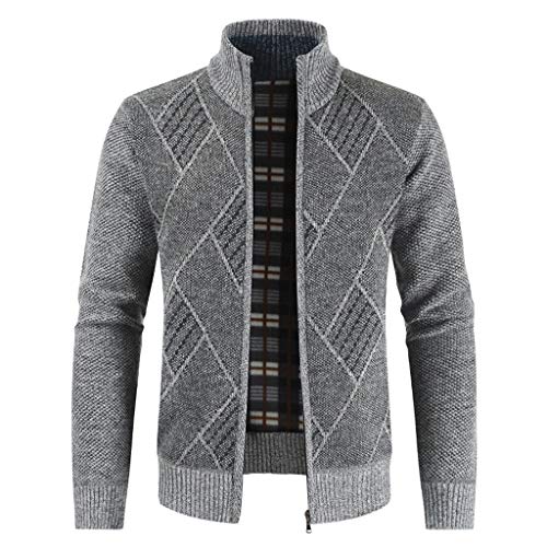 Plot Herren Strickjacke mit Reißverschluss Casual Cardigan Stehkragen Sweatjacke Pullover Übergangsjacke von PLOT-Herren Mantel