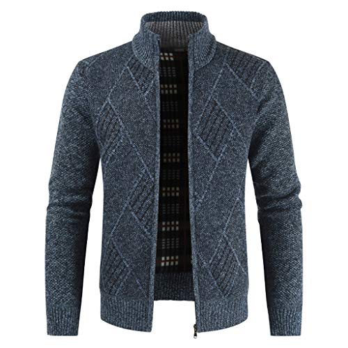 Plot Herren Strickjacke mit Reißverschluss Casual Cardigan Stehkragen Sweatjacke Pullover Übergangsjacke von PLOT-Herren Mantel