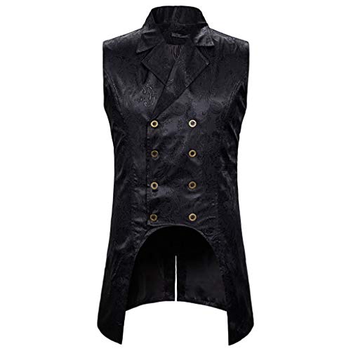 Plot Herren Weste Gotisch Steampunk Mittelalter Zweireihige Weste Retro Ärmellos Jacke Uniform Cosplay Kostüm Vintage Punk Style Weste Smoking von PLOT-Herren Mantel