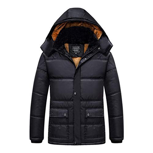 Plot Herren Winterjacke Warm Kapuzenjacke Gefüttert Stepp Jacke mit Kapuze Windbreaker Winterparka Lange Fleecejacke Freizeit Outdoor Outwear Coat Mantel von PLOT-Herren Mantel