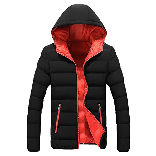 Plot Herren Winterjacke mit Kapuze Patchwork Steppjacke Winter Warm Kapuzenjacke Gefüttert Stepp Softshell Jacke Sport Outdoor Outwear Coat von PLOT-Herren Mantel