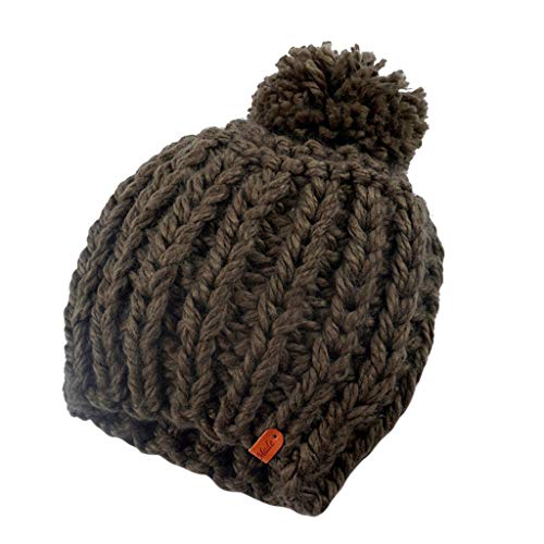 PLOT Strickmützen für Damen Einfarbig Gestrickt Wintermütze mit Fell-Bommel Winter Warme Beanie Mütze Skimütze Bommelmütze von PLOT