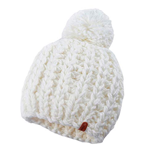 PLOT Strickmützen für Damen Einfarbig Gestrickt Wintermütze mit Fell-Bommel Winter Warme Beanie Mütze Skimütze Bommelmütze von PLOT