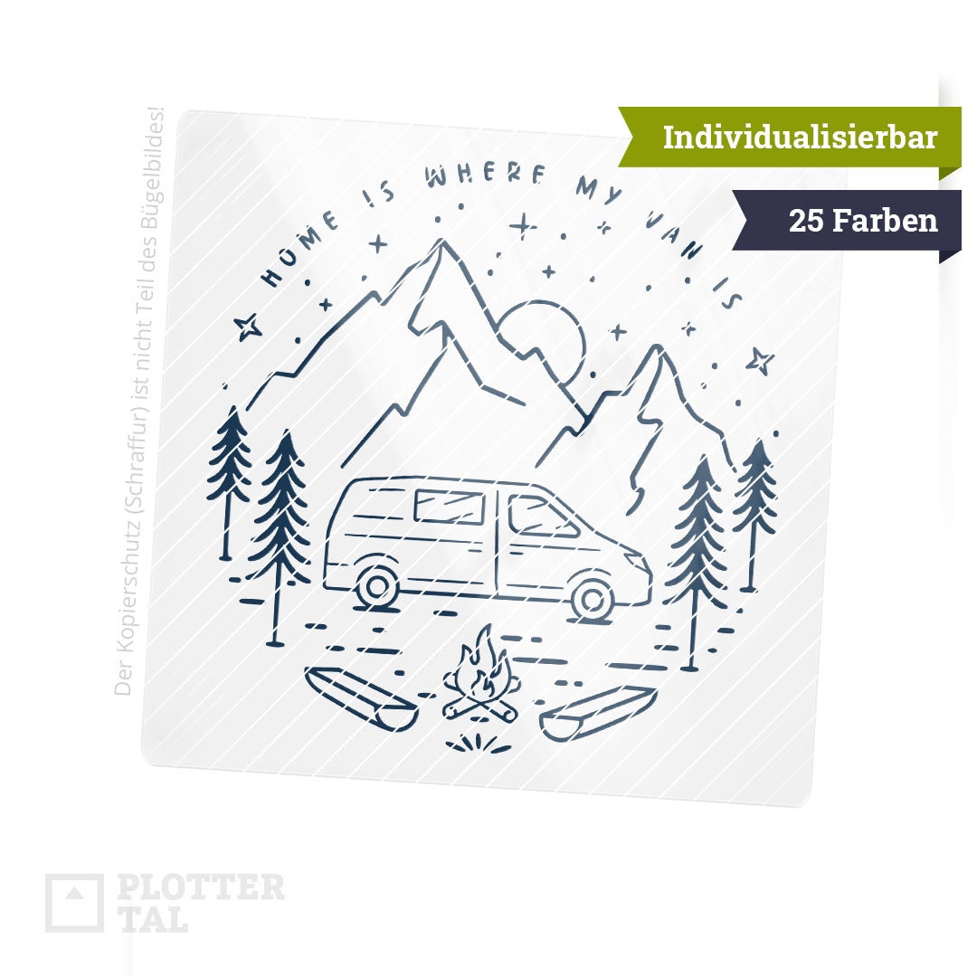 Bügelbild Camper Van | Bus Vanlife Bügelmotiv «Home Is Where My Van Is» | 19x19 cm Geschenke Für 25 Farben Personalisierbar Bügelbild Camper Van | Bus Vanlife Bügelmotiv «Home Is Where My Van Is» | 19x19 cm Geschenke Für 25 Farben Personalisierbar von PLOTTERTAL