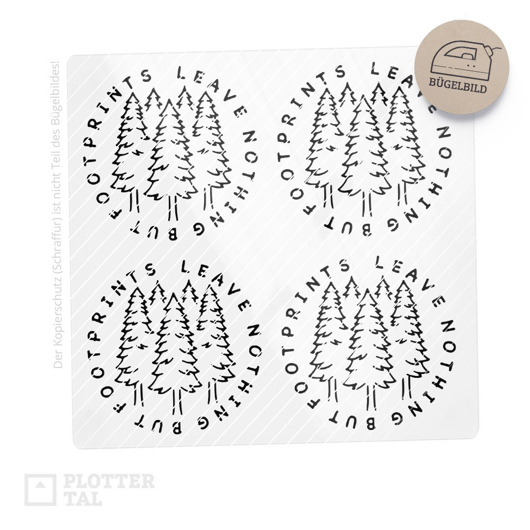 Bügelbild-Set Wald - "Leave Nothing But Footprints" | 4 Stück Á 9 X cm von PLOTTERTAL