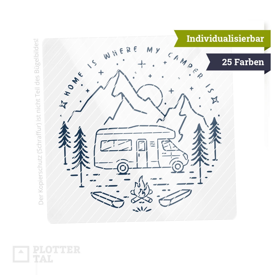 Bügelbild Wohnmobil Camping | «Home Is Where My Camper Is» | 19x19 cm Geschenke Für Camper 25 Farben Personalisierbar Bügelbild Wohnmobil Camping | «Home Is Where My Camper Is» | 19x19 cm Geschenke Für Camper 25 Farben Personalisierbar von PLOTTERTAL