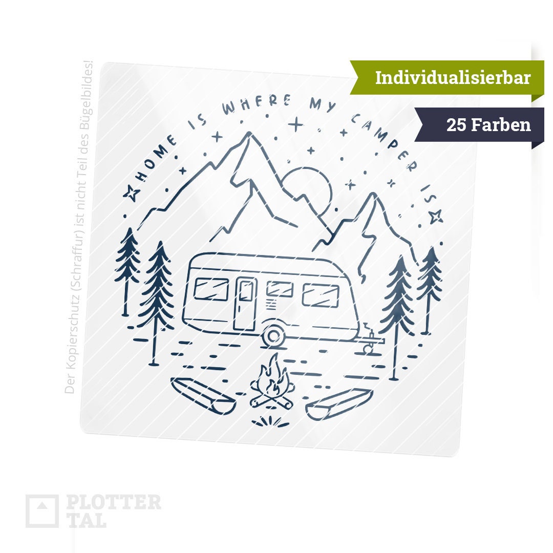 Bügelbild Wohnwagen Camping | «Home Is Where My Camper Is» | 19x19 cm Geschenke Für Camper Flexfolie - 25 Farben Personalisierbar Bügelbild Wohnwagen Camping | «Home Is Where My Camper Is» | 19x19 cm Geschenke Für Camper Flexfolie - 25 Farben Personalisierbar von PLOTTERTAL