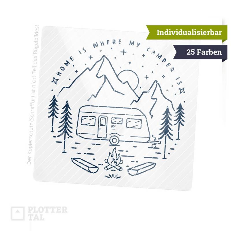 Bügelbild Wohnwagen Camping | «Home Is Where My Camper Is» | 19x19 cm Geschenke Für Camper Flexfolie - 25 Farben Personalisierbar Bügelbild Wohnwagen Camping | «Home Is Where My Camper Is» | 19x19 cm Geschenke Für Camper Flexfolie - 25 Farben Personalisierbar von PLOTTERTAL