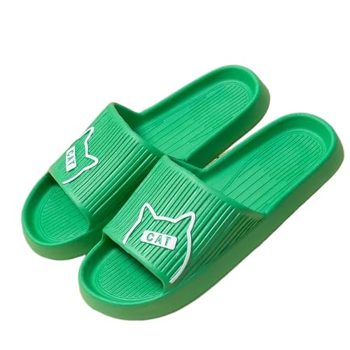 PLOZINDA Hausschuhe Damen Frauen Hausschuhe Haus Sandalen Flip Flops Strand Männer Sommer Paar Unisex No-slip-objektträger-cat-2 Grün-36-37 von PLOZINDA