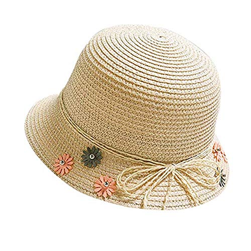 PLUS PO Strohhut Baby Strohhut Kinder MäDchen Mädchen Hüte Sommerhüte für Mädchen Sonnenhut Kleinkind Sonnenhut Mädchen Baby Sonnenhut Mädchen Sonnenhüte beige,50-54cm von PLUS PO