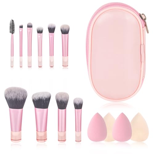 PLUSHCEWT 10 Teiliges Makeup Pinselset mit 4 Schwämmen und Kosmetiktasche Premium synthetische Pinsel für Foundation Puder Rouge Lidschatten Concealer Kontur Highlighter für Reisen und Alltag (B) von PLUSHCEWT