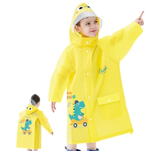 PLUSHCEWT Kinder Regenmäntel für Mädchen und Jungen Regenmantel mit reflektierenden Streifen wasserdichter Regenponcho für Kinder mit großer Krempe Kleinkind Cartoon Regenbekleidung von PLUSHCEWT