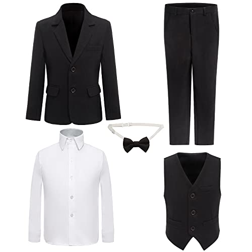 PLWEDDING Boy's 5 Stück Smokings Kleinkind Formale Anzüge Set Kinder Slim Fit Anzug für Hochzeiten(8,Schwarz) von PLWEDDING