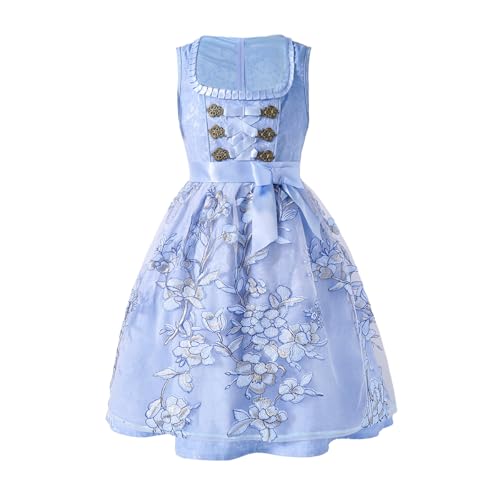Dirndl Mädchen Kinder Outfit mit Spitzenschürze Kinder Kleid hochwertige bayerische Tracht ideal für Feste und Feiern Girl Cosplay Outfits Als Eltern-Kind-Bekleidung verwendbar Kleid(Blau,12Y) von PLWEDDING