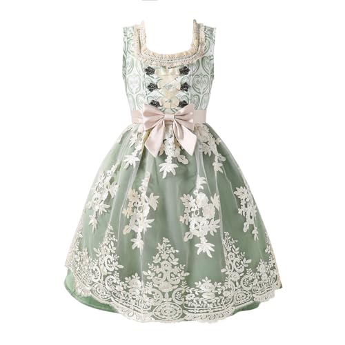 Dirndl Mädchen Kinder Outfit mit Spitzenschürze Kinder Kleid hochwertige bayerische Tracht ideal für Feste und Feiern Girl Cosplay Outfits Als Eltern-Kind-Bekleidung verwendbar Kleid(Grün,11Y) von PLWEDDING