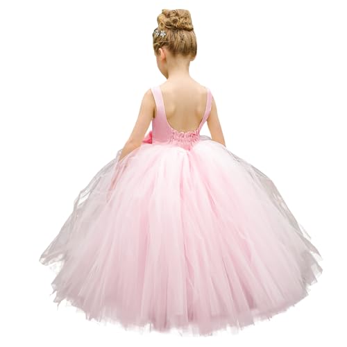 PLWEDDING Blumenmädchen Kleid Geburtstag Tutu Pageant Tüll Prinzessin Ballkleider Party Hochzeit Kinder Satin Kleider(12,Rosa) von PLWEDDING