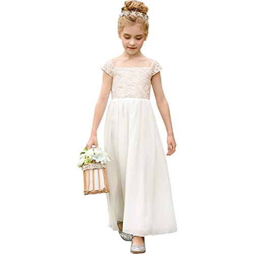 PLWEDDING Chiffon A-Linie Blumenmädchen Kleid Erstkommunion Kleider Kinder Geburtstag Hochzeit Partykleider(12,Champagner) von PLWEDDING