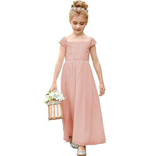 PLWEDDING Chiffon A-Linie Blumenmädchen Kleid Erstkommunion Kleider Kinder Geburtstag Hochzeit Partykleider(2,rosa) von PLWEDDING