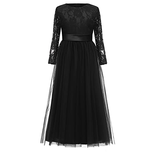 PLWEDDING Fancy Spitze Blumenmädchen Kleid für Hochzeit Mädchen A -Line Erstkommunion Kleider(8,schwarz) von PLWEDDING