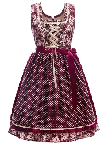 PLWEDDING Oktoberfest-Outfits für Damen, Dirndlkleider, deutsche Oktoberfestkleider, bayerisches Karnevalskostüm, Cosplay-Kleid(Burgund,M) von PLWEDDING