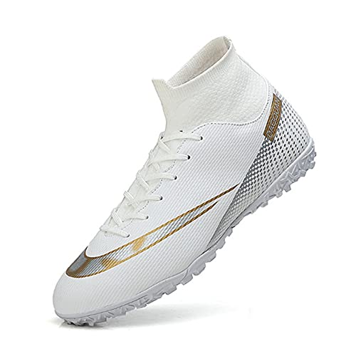 PLome Atmungsaktive Fußballschuhe für Jungen Fußballschuhe Schnürschuhe Herren Fußballschuhe Teenager Trainer,Weiß,EU 44 von PLome