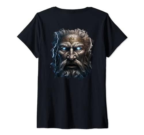 Damen Backprint Zeus der König der griechischen Götter T-Shirt mit V-Ausschnitt von PM-Artistic