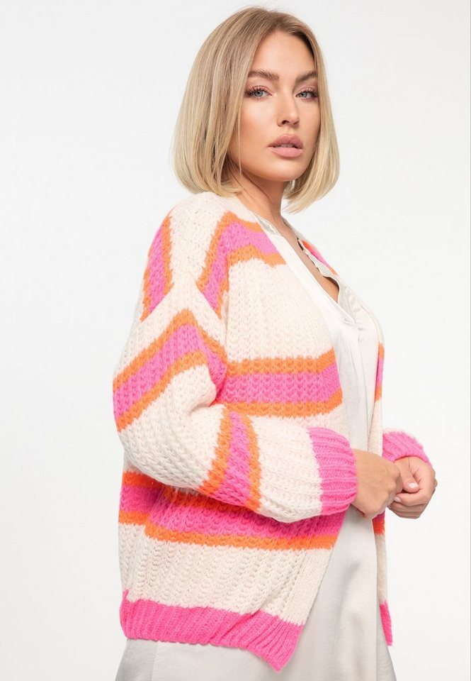 PM SELECTED Cardigan PM-08 (Kuschelige Strickjacke in Candy Stripes Design Einheitsgröße) von PM SELECTED