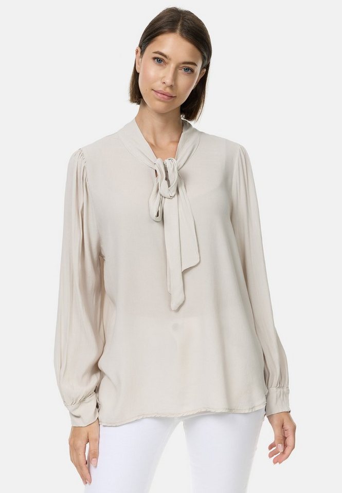 PM SELECTED Crepebluse PM62 (Stilvolle Business Crepe Bluse mit Schleife) Perlmuttknöpfe von PM SELECTED