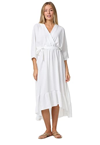 PM SELECTED Damen Maxikleid Midi Lang Kleider Wickelkleid Optik Sommerkleid Strandkleid Abendkleid Sommer Elegant Freizeitkleid Kurzarm in Einheitsgröße PM-25 (Weiß) von PM SELECTED