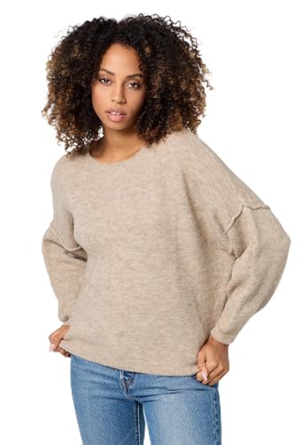 PM SELECTED Damen Modischer Oversize Feine Strickpullover U-Boot Ausschnitt Pullover in Einheitsgröße PM04 (Taupe) von PM SELECTED
