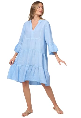 PM SELECTED Damen Musselin Kleid Maxikleid Midi Lang Kleider Festkleid 3/4 Ärmel Sommerkleid PM39 (DE/NL/SE/PL, Alphanumerisch, Einheitsgröße, Regular, Regular, Blau) von PM SELECTED