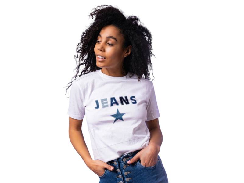 Jeans-Tshirt, Weißes Sommer-Tshirt Für Jeansliebhaberinnen Wie Dich, Deine Freundin/Schwester/Mama, T-Shirt Mit Schrift von PM2Jeansupcycling