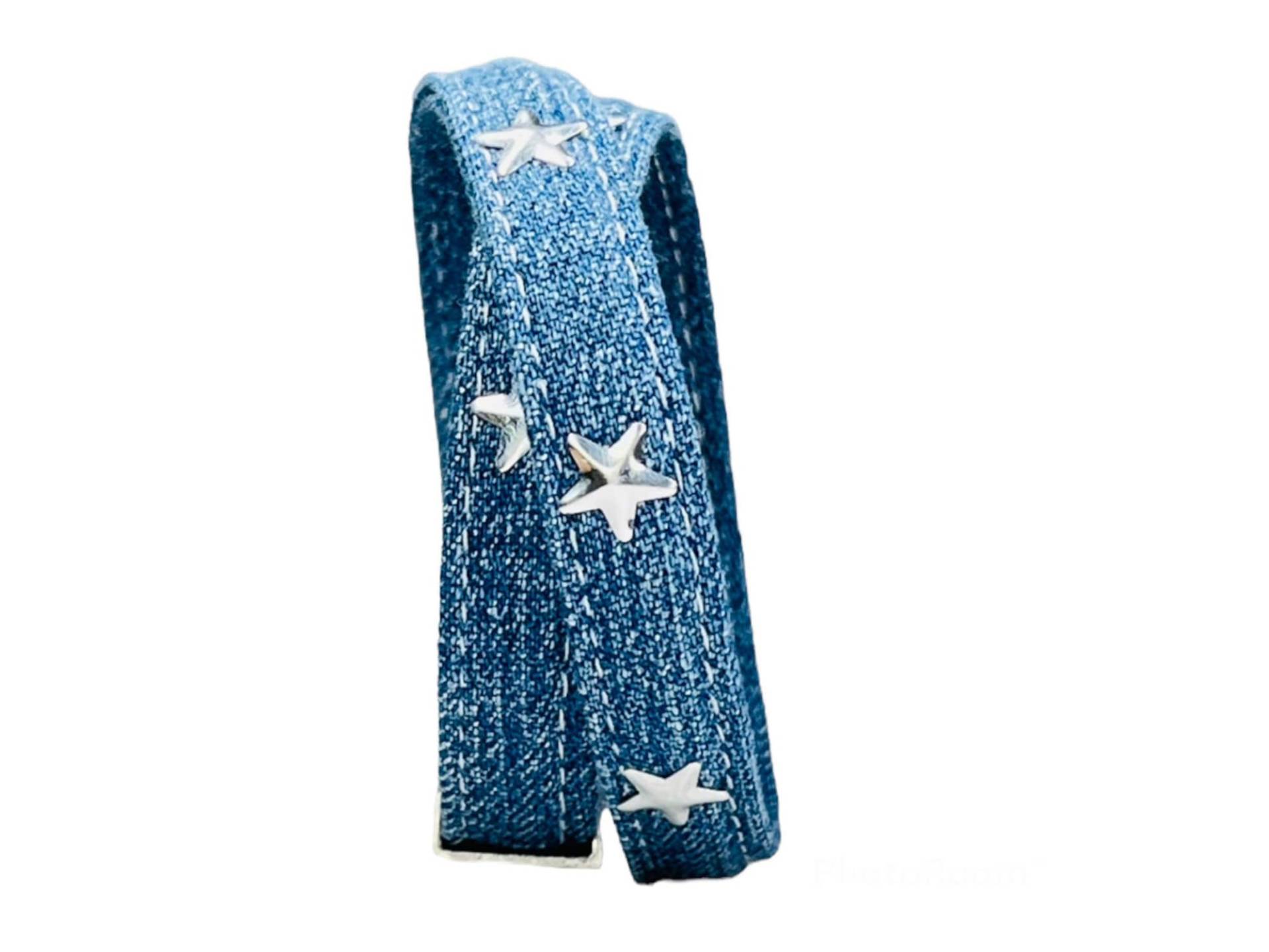 Upcycling-Jeans-Wickelarmband Mit Sternen Und Magnetverschluss, Doppelt Gewickelt, Jeansblau, Lieblingsarmband Aus Jeans Als Geschenkidee von PM2Jeansupcycling