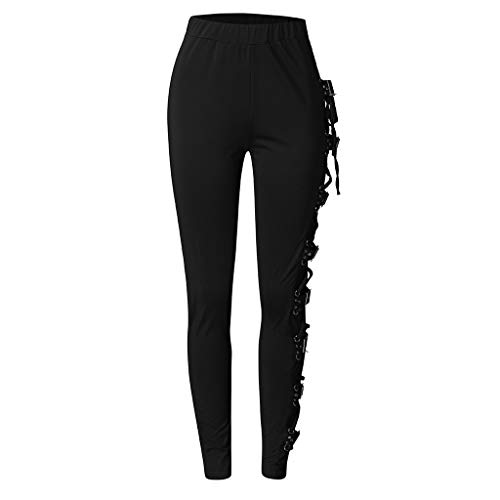 Damen Mode Yoga Hose Chic Gothic Schwarz Enge Sportleggins Laufhose Trainingshose Seite Schnürung Leggings Cool Dark Style Skinny Pants Hose Outdoor Reithose von PMDKLSPQ