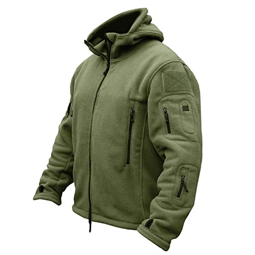 Herren Fleecejacke Military Outdoor Winddichte Jacke mit Kapuze Herren Outdoor Fleecejacke Winddicht Taktische Armee Jacke mit Taschen Warme Stehkragen Jagdjacke Winter Voll Zip Übergangsjacke von PMDKLSPQ