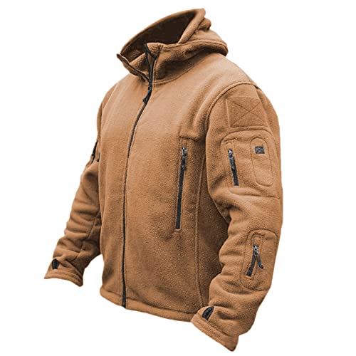 Herren Fleecejacke Military Outdoor Winddichte Jacke mit Kapuze Herren Outdoor Fleecejacke Winddicht Taktische Armee Jacke mit Taschen Warme Stehkragen Jagdjacke Winter Voll Zip Übergangsjacke von PMDKLSPQ