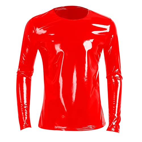 Herren Lack-Optik Jacke Kurze Mantel Wetlook Oberteile Männer Kunstleder Hemd T-Shirt Slim Fit Latex Glänzend Tops Party Outwear von PMDKLSPQ