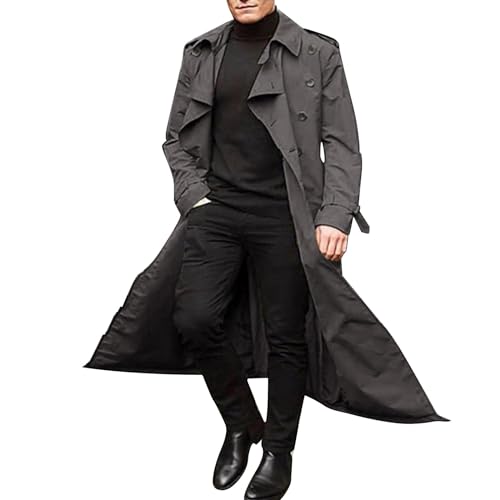 Herren Winter Schlanker Stilvoller Trenchcoat Zweireihig Langarm Solide Lange Jacke mit Gürtel für die Arbeit und den Urlaub Trenchcoat Herren Mantel Cardigan Herren Mantel Mit Gürtel Herren von PMDKLSPQ