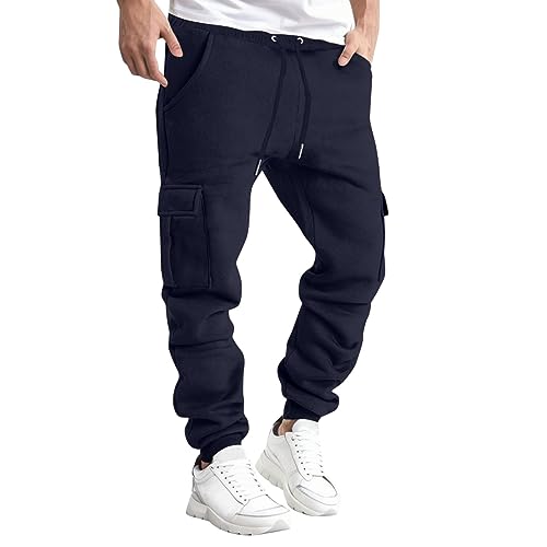 Jogginhose Herren Breit Cargohose Herren Baggy Jogginghose Herren Gym Breite Jogginghose Herren Baumwolle mit Seitentaschen Freizeithose Herren Lang Ohne Bündchen Trainingshose Herren Weit Hose von PMDKLSPQ